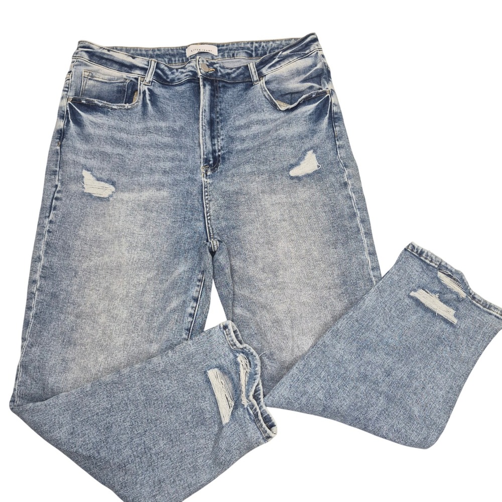 Risen Jeans 3XL (40) Women Light Wash Distressed Straight Leg Plus Stretch Denim